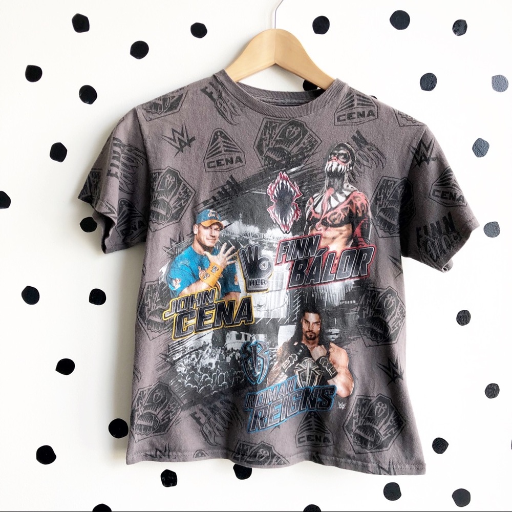 WWE Graphic T-Shirt • Roman Reigns / John Cena / Finn Balor • Gray • Small